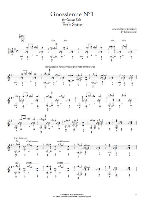 Gnossienne N°1 Erik Satie guitar pro tab AGuitar Solo Guitar mysongbook